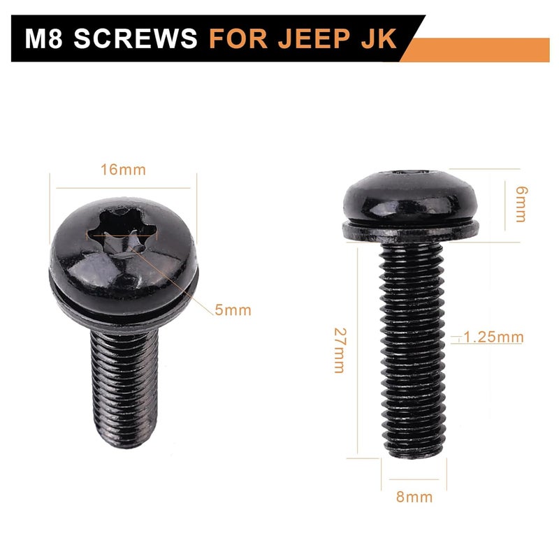 CHENACC Jeep Wrangler JK Screws Bolts M8 x 1.25 Hardtop Bolts for Windshield Frame, Headlight, Hard Door Hinges, Tail Light, LED Light Brackets, Roll Bar,8 PC Jeep Bolt - Image 2